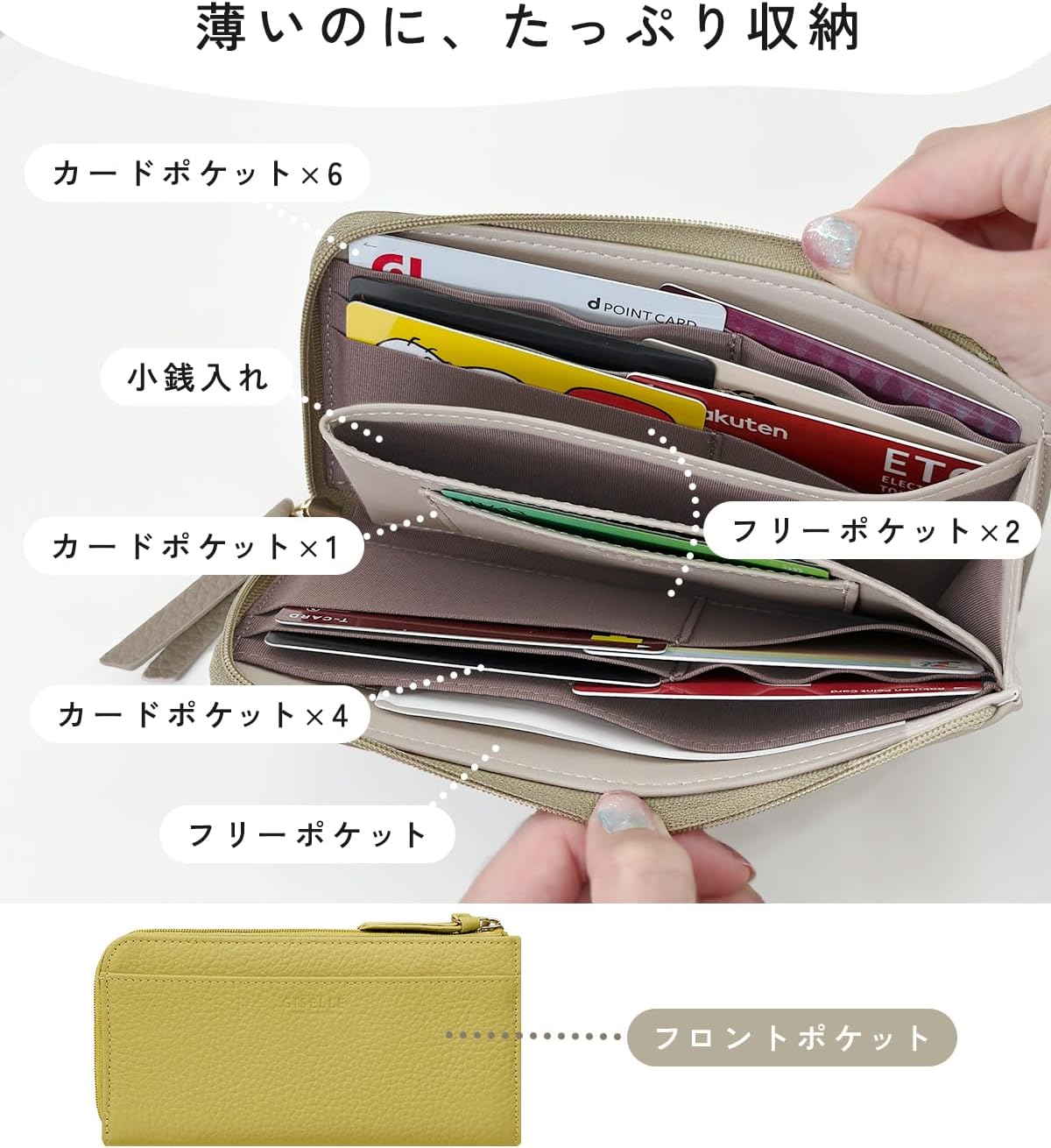 長財布 本革 L字ファスナー 薄型 スマホサイズ 軽量 大容量 コンパクト 小さい財布 小銭入れ レディース (ネープルスイエロー)